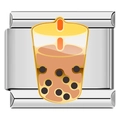 Detailed macro view of a stainless steel Italian charm link with bubble tea enamel design - Bubble Tea (A0272_17)