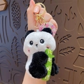 Cute plush panda keychain with lucky bamboo embroidery and gold metal clip for bags - Plush Panda - Exam Success