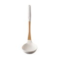 Mestolo da minestra con manico in legno naturale e testa in silicone bianco - Mestolo da minestra
