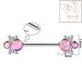 Pink opal flower nipple ring with silver barbell and internal thread detail - 1.6x14mm (Threadless) / Style 4-Pink Glitter