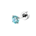Elegant 4mm blue zircon ear stud with silver prong setting and secure metal backing - Light Sea Blue (Single Piece)