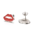 Orecchini a lobo minimalisti con labbra rosse in acciaio inossidabile argento e chiusura a farfalla - Stile Labbra Rosse Colore Acciaio (KE37775-D)