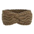Detailed knit texture of a brown winter twist headband with warm fleece lining - Khaki