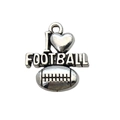 Silver alloy football pendant with I Love Football engraving for DIY necklaces - I Love Football