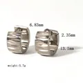Thick stainless steel hoop earrings with willow leaf texture and 18K gold plating - Leaf Groove Texture Silver Style (YYE023285-P)