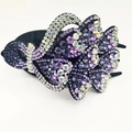 Elegant large duckbill hair clip with purple and AB crystal flowers for bun hairstyles - Large / Violet Peacock