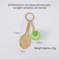 Porte-clés mini raquette de tennis dorée avec balle verte en peluche accessoire - 2.6cm Large / Raquette Or + Balle Vert Foncé 2.6cm