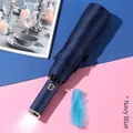 Automatic navy blue 10-rib reverse umbrella with integrated LED flashlight handle - 10 Ribs Automatic Light Umbrella Navy Blue