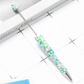 DIY beadable pen with green and pink floral pattern and decorative metal rod - White Base with Green and Pink Floral (39)