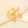Macro dell'anello a fiore con perle su seta con design regolabile a doppio binario - Stile Piccola Fiore a Cinque Petali(KR113714-SP)