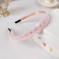 Pink candy chain headband with gold metal frame and transparent resin links for women - Pink