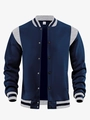 Classic dark blue and light grey baseball jacket with striped ribbed cuffs and snap buttons - S / Navy Blue