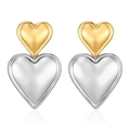 Detailed view of puffed heart-shaped earrings in two-tone gold and silver metallic finish - Gold Small Heart & Silver Big Heart Style (MS-403)
