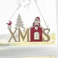 Targa XMAS in legno con Babbo Natale e albero festivo per decorazione da appendere - Targa con Lettere da 17,5 cm (Stile E) - XMAS