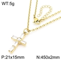Gouden roestvrijstalen kruis ketting met witte parel en rechthoekige zirkonia's - Gouden Rechthoek Zirkonia Parel Kruis Stijl (KN288318-GC)