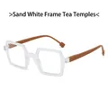 Square reading glasses with matte white frame and brown temples for senior men and women - 0 Degree (Anti-blue Light) / Sand White Frame (Tea Legs)