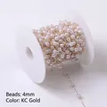 4mm white faux pearl beaded chain on KC gold wire for DIY jewelry making component - 4mm (Fine) / KC Gold