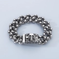 Macro detail of gothic skull clasp and heavy silver chain in vintage punk metal style - Steel Color (KB66291-BD)