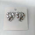 Silver irregular crumpled heart stud earrings with liquid metal texture finish - Wrinkled Peach Heart / Steel