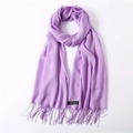 Elegant purple cashmere winter scarf with fringes and authentic material tag - Light Purple