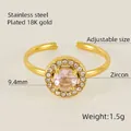 Titanium steel ring with pink zircon center and 18K gold plating in adjustable size - Gold with Pink Zirconia