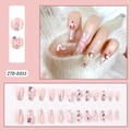 Pink press-on nails with glitter, heart gems, bow charms and rabbit 3D accents - Pink Glitter Rabbit Heart Bow Style (ZTD-0053)