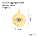 Foto macro de un dije de Ojo Turco en cobre bañado en oro de 21x27mm con microincrustaciones - Ojo de la Suerte Martillado Grande (P01448)