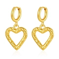 Golden stainless steel hoop earrings with textured heart pendant for women - Hammered Heart (MS-673) / 2.0*8 / Gold