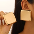 Chic polished gold square stud earrings featuring a liquid lava texture and bold look - Minimalist Polished Square Gold (10901)