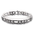 Flat Cuban link chain bracelet in stainless steel with vintage engraved patterns - Engraved Texture Flat Cuban Link Bracelet (KB120773-BD)