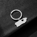 Detailed close-up of polished silver Puerto Rico map keychain with a heart cutout design - Steel Polished Heart