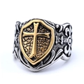 Anello vintage in acciaio argento con croce a scudo d'oro e incisioni - US 7