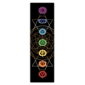Macro detail of Seven Chakras and Sacred Geometry print on black vertical wall hanging - Style 21