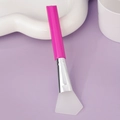Pink handle silicone facial mask brush with translucent fan head and silver ferrule - Slanted Tail Style C / Rose Red