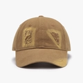 Vintage distressed washed cotton baseball cap with yellow spray paint accents in khaki - Adjustable / Orange