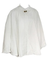 Detailed view of white velvet capelet with decorative gold button fasteners and collar - White