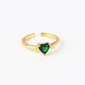 Detail of emerald green heart ring with golden wings and adjustable open band - Adjustable Open / Green Heart with Wings Style(XJZ46)