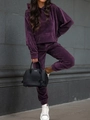 Women's dark purple velvet tracksuit set featuring a hoodie and matching joggers - Purple