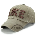 Vintage washed olive green baseball cap with white LIKE embroidery on the front - LIKE Green Slub Baseball Cap