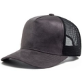 Dark gray faux suede baseball cap with black breathable mesh back and solid color - Adjustable / Gray