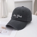 Detail of white New York embroidery on washed cotton grey baseball cap - Dark Gray