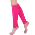 Detail showing the neon pink knitted leg warmers with vertical ribbed texture on model - One Size / Rose Red