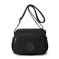 Borsa a tracolla in nylon nero impermeabile con cinturino regolabile e tasca con cerniera - Nero