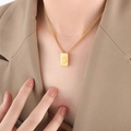 Minimalist gold-plated stainless steel necklace with square letter S pendant for women - Letter S Style (P1506-S)