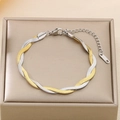 Detail of two-tone gold and silver twisted snake chain bracelet with lobster clasp - Gold Silver Two-Tone Interwoven Twist Style (KB181348-Z) / 180*3mm