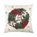 Linen Christmas pillowcase featuring 'be merry' wreath with red poinsettias - TQYM60-12 be merry Wreath