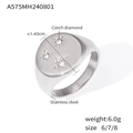 18K gold plated stainless steel signet ring with three sparkling Czech diamonds - US 6 / Silver (Steel)