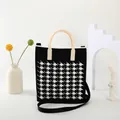 Classic houndstooth knit handbag with detachable strap for versatile crossbody wear - Black & White {Houndstooth}
