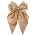 Barrette élégante en satin champagne avec strass scintillants et longs rubans pendants - Marron