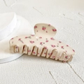 French cream hair claw clip with pink floral patterns and delicate sparkling rhinestones - Pink Rose